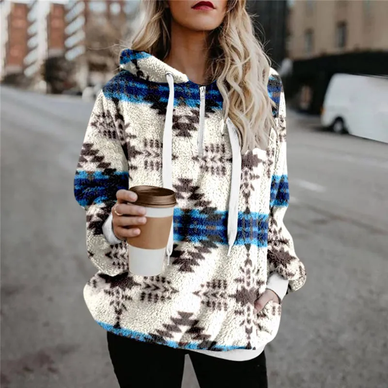 Ethnic Print Plush Sweater