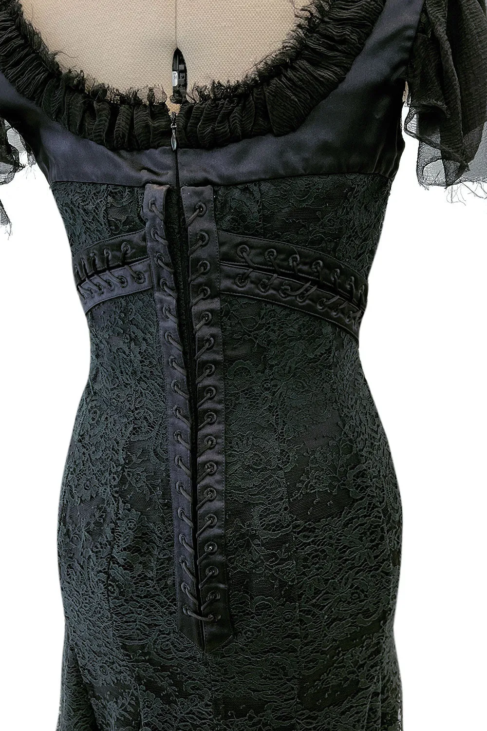 Fall 2002 Alexander McQueen 'Supercalifragilistic-Expialidocious' Runway Black Lace & Silk Chiffon Dress