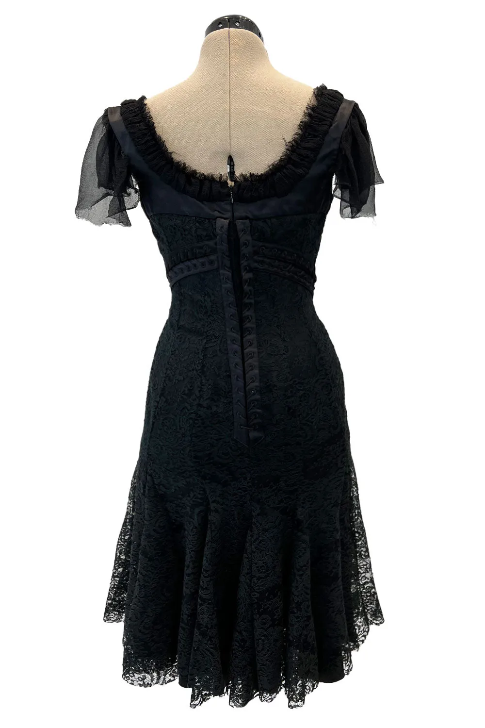 Fall 2002 Alexander McQueen 'Supercalifragilistic-Expialidocious' Runway Black Lace & Silk Chiffon Dress