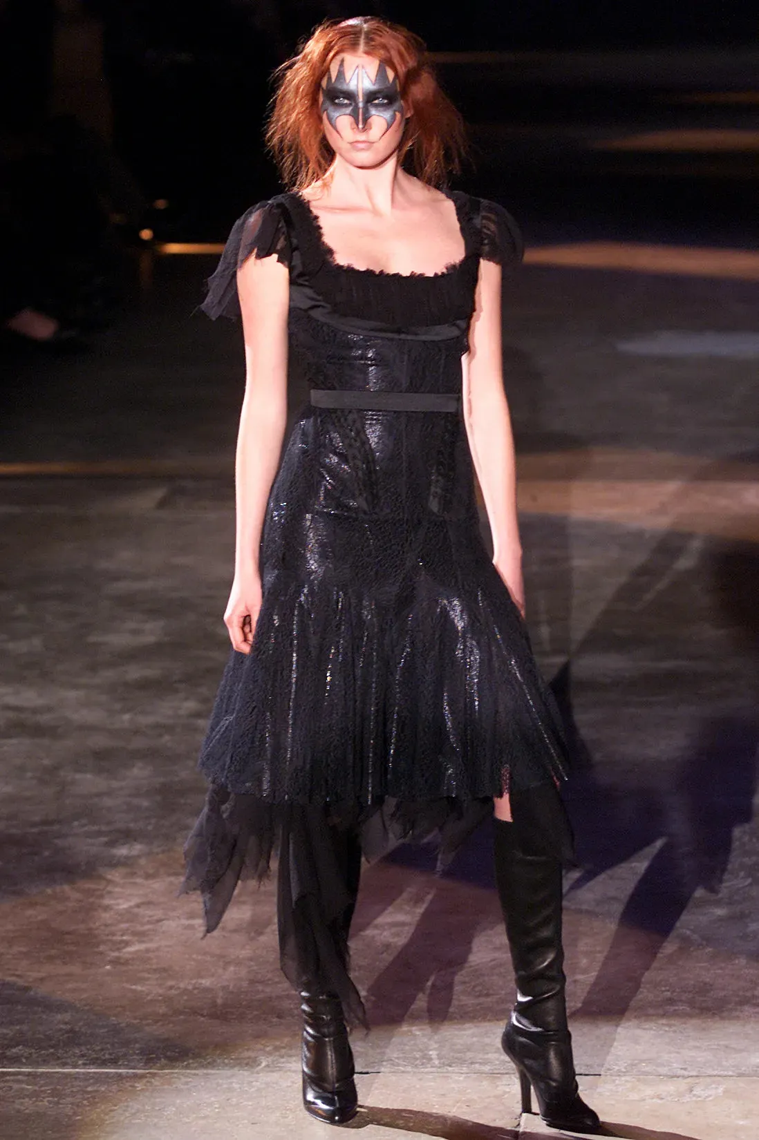 Fall 2002 Alexander McQueen 'Supercalifragilistic-Expialidocious' Runway Black Lace & Silk Chiffon Dress