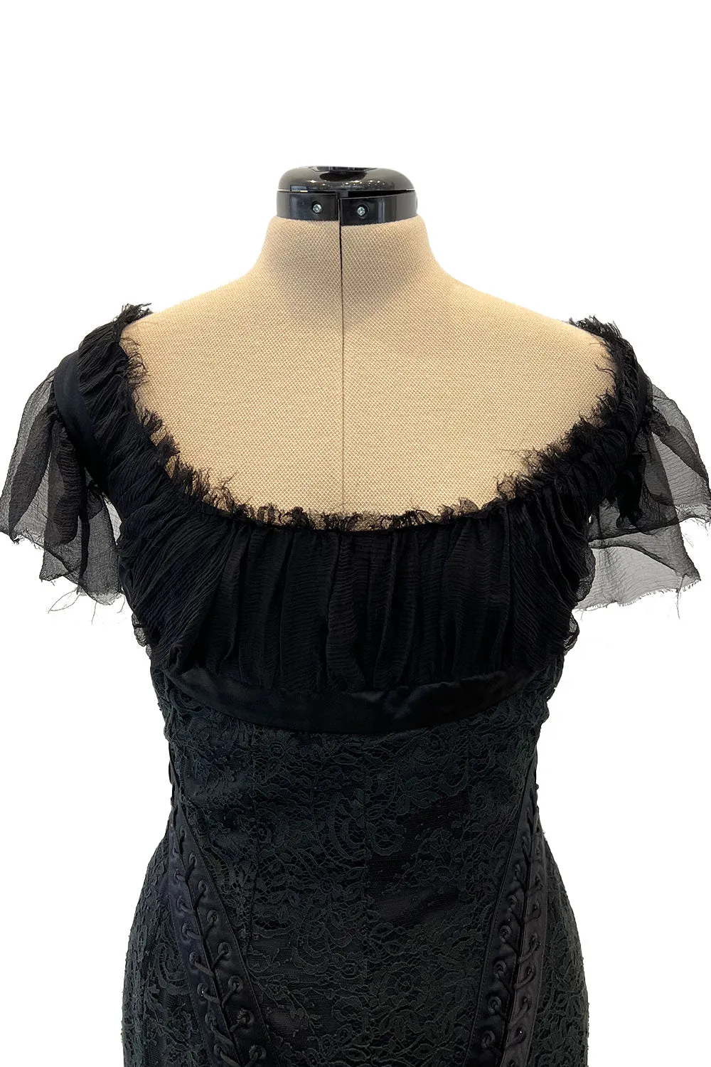 Fall 2002 Alexander McQueen 'Supercalifragilistic-Expialidocious' Runway Black Lace & Silk Chiffon Dress