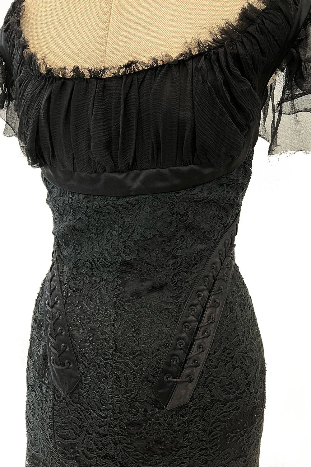 Fall 2002 Alexander McQueen 'Supercalifragilistic-Expialidocious' Runway Black Lace & Silk Chiffon Dress