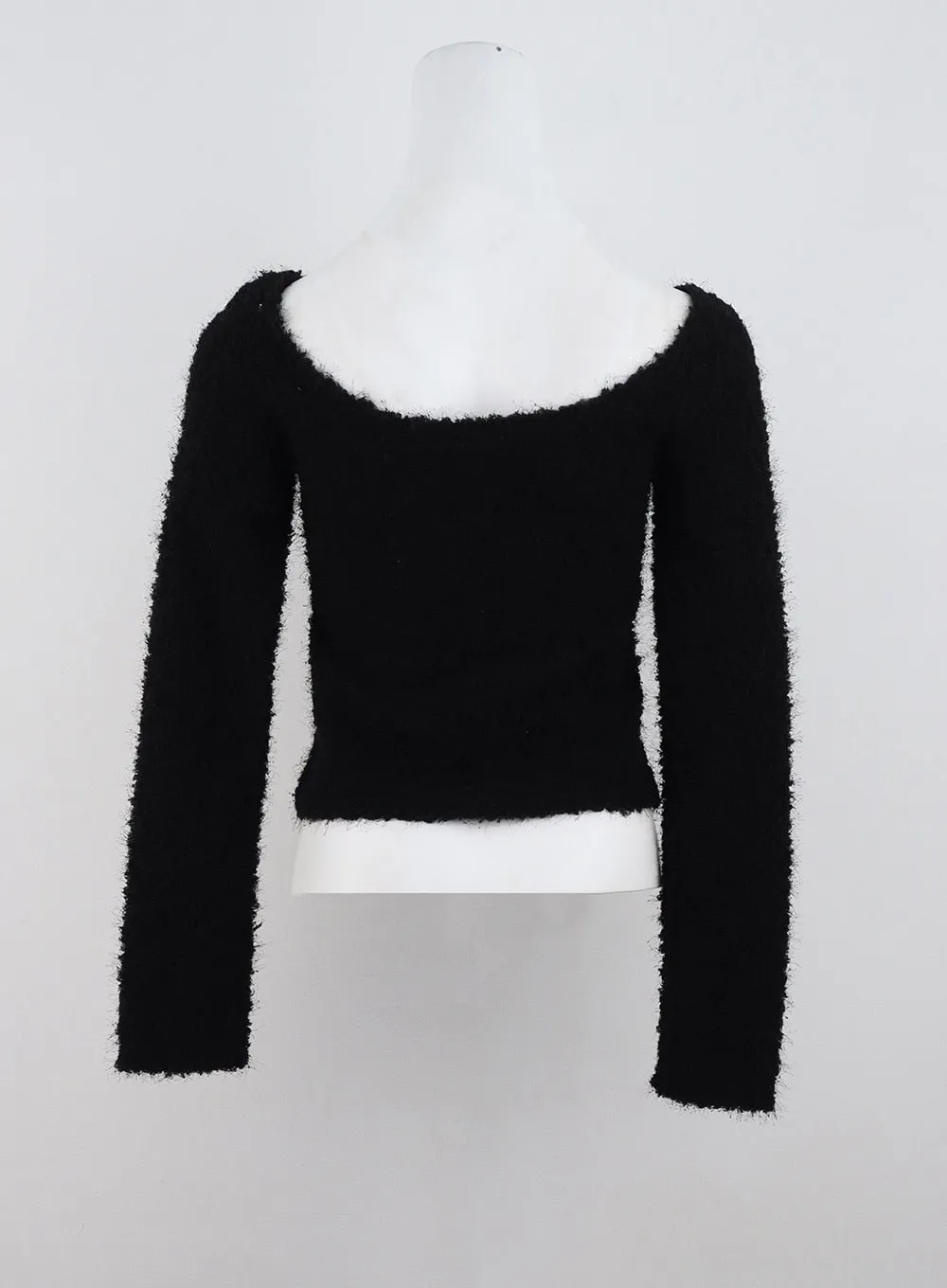 Faux Fur Cropped Sweater with High Collar Ribbon CD301