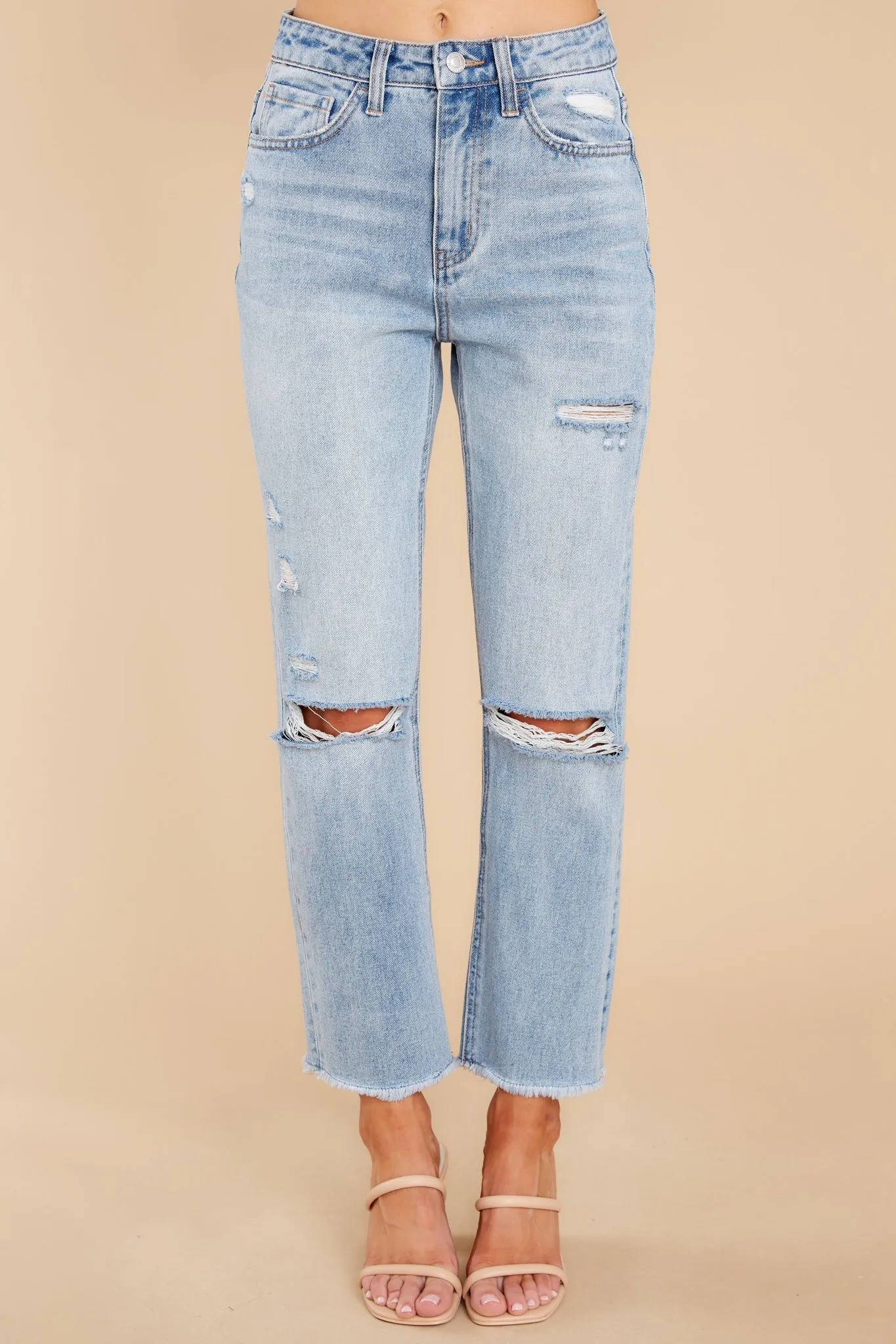 Find Your Edge Light Wash Distressed Straight Jeans