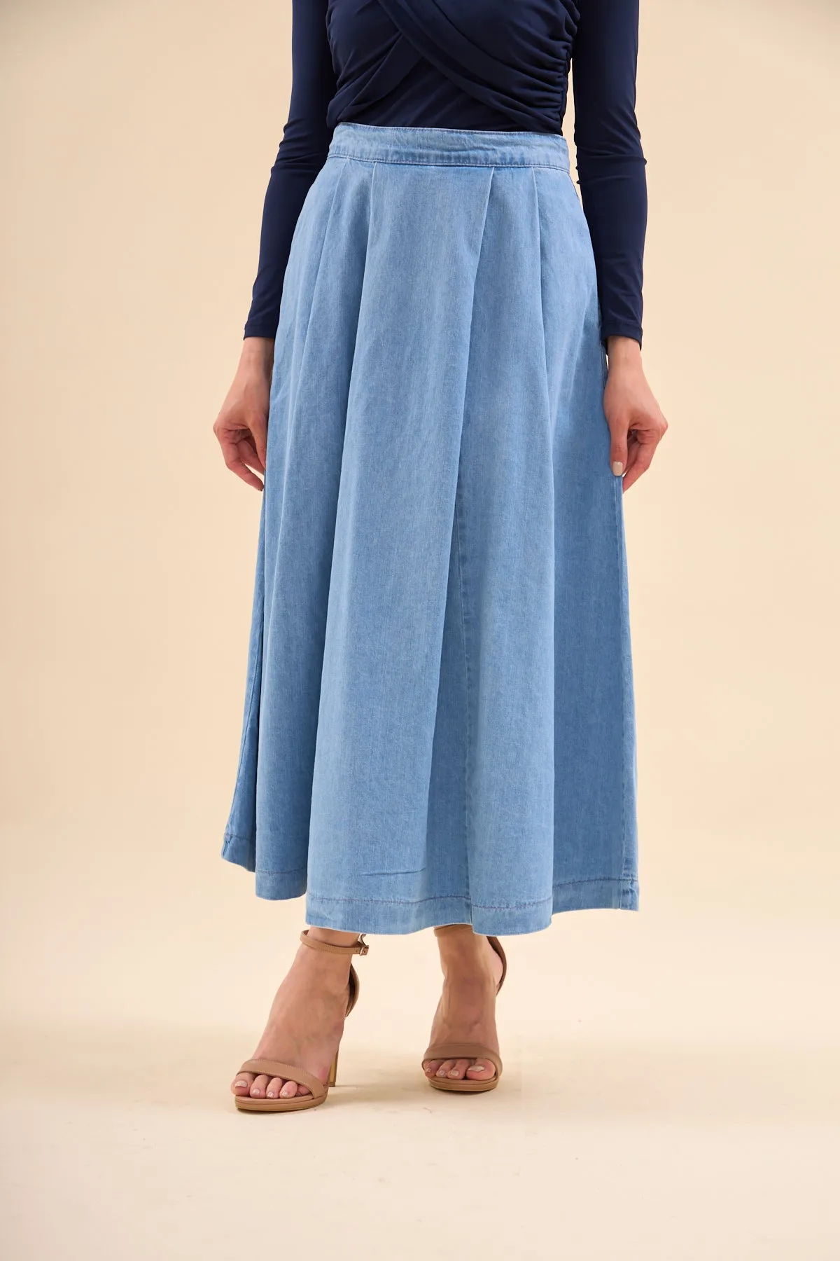 Flared Midi Denim Skirt