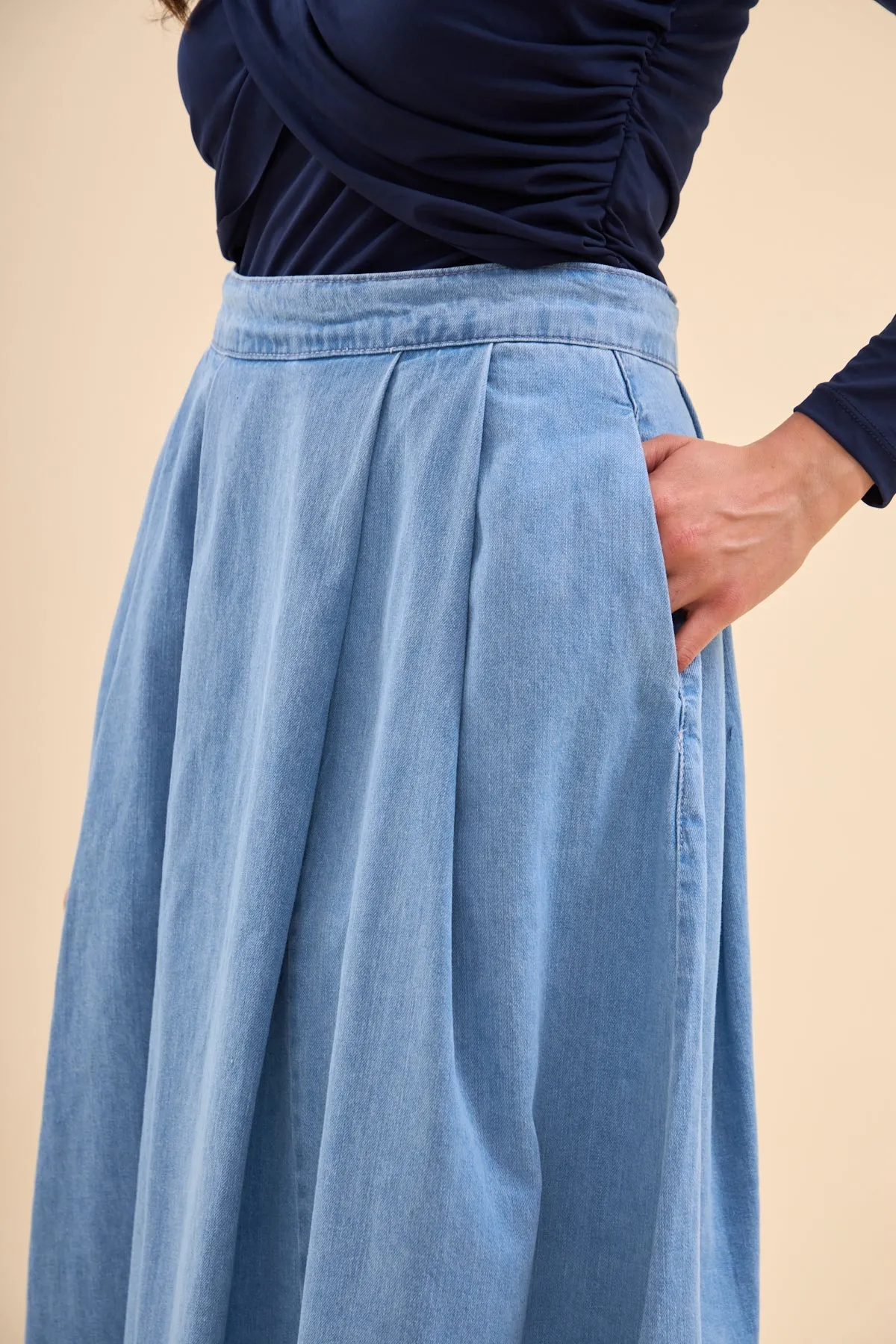 Flared Midi Denim Skirt