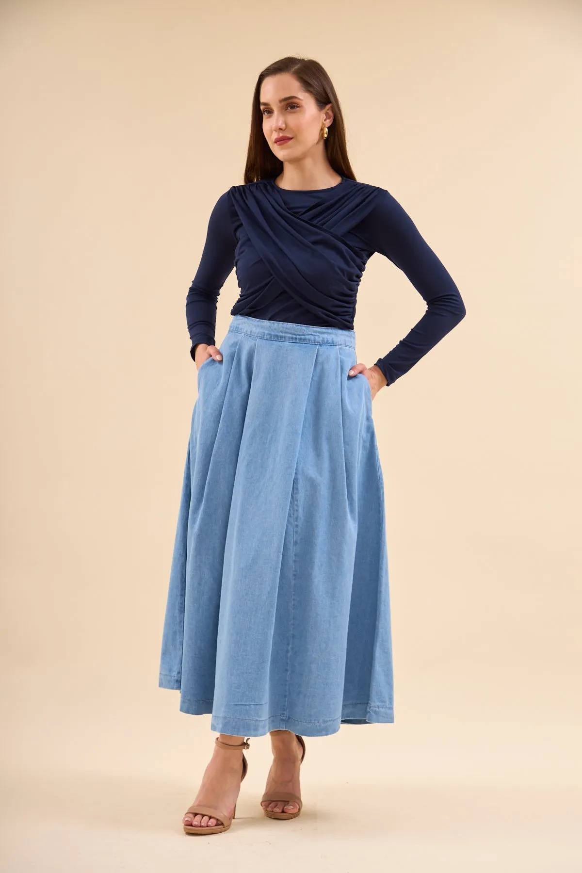 Flared Midi Denim Skirt