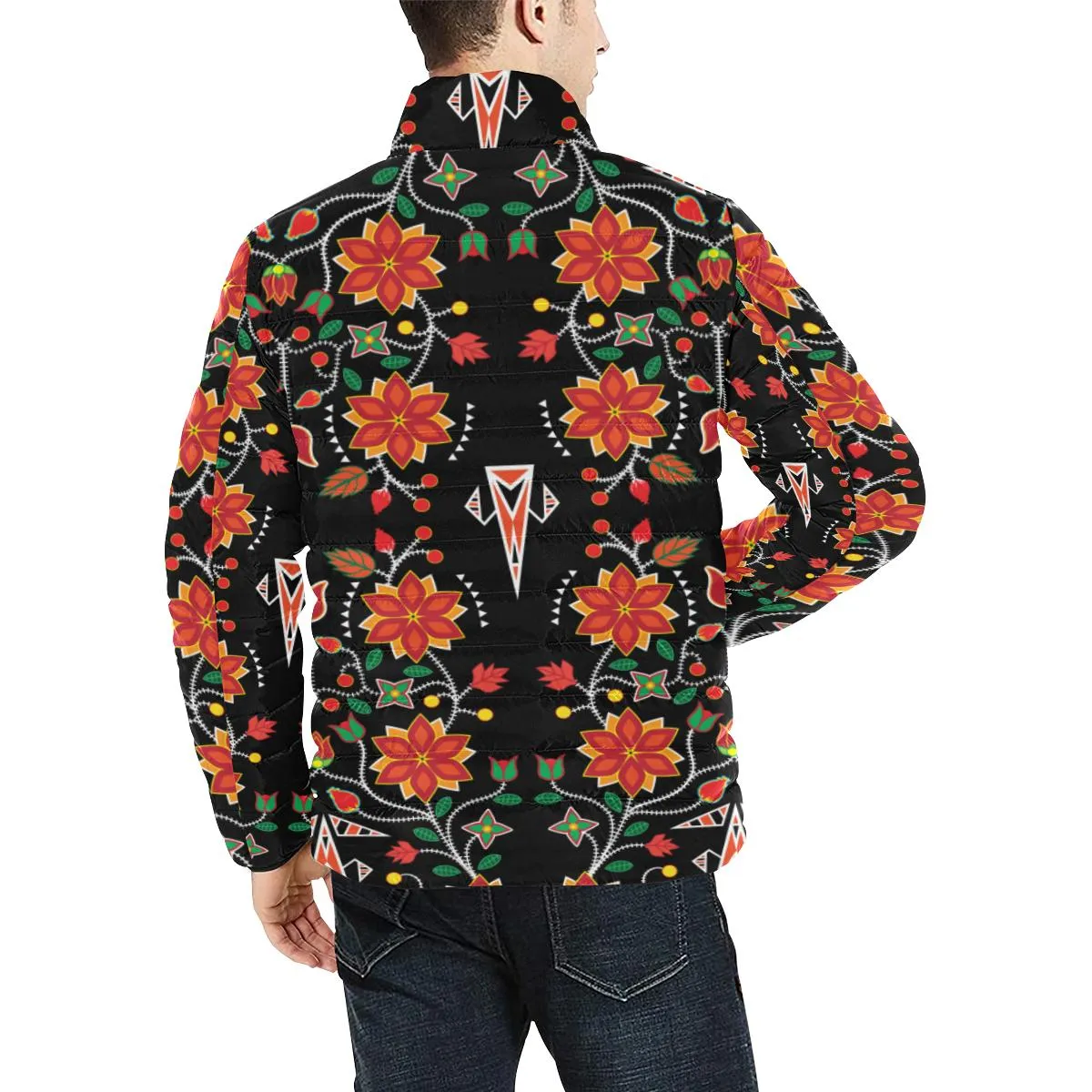 Floral Beadwork Six Bands Men's Stand Collar Padded Jacket