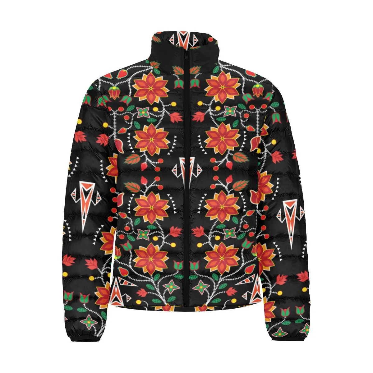 Floral Beadwork Six Bands Men's Stand Collar Padded Jacket