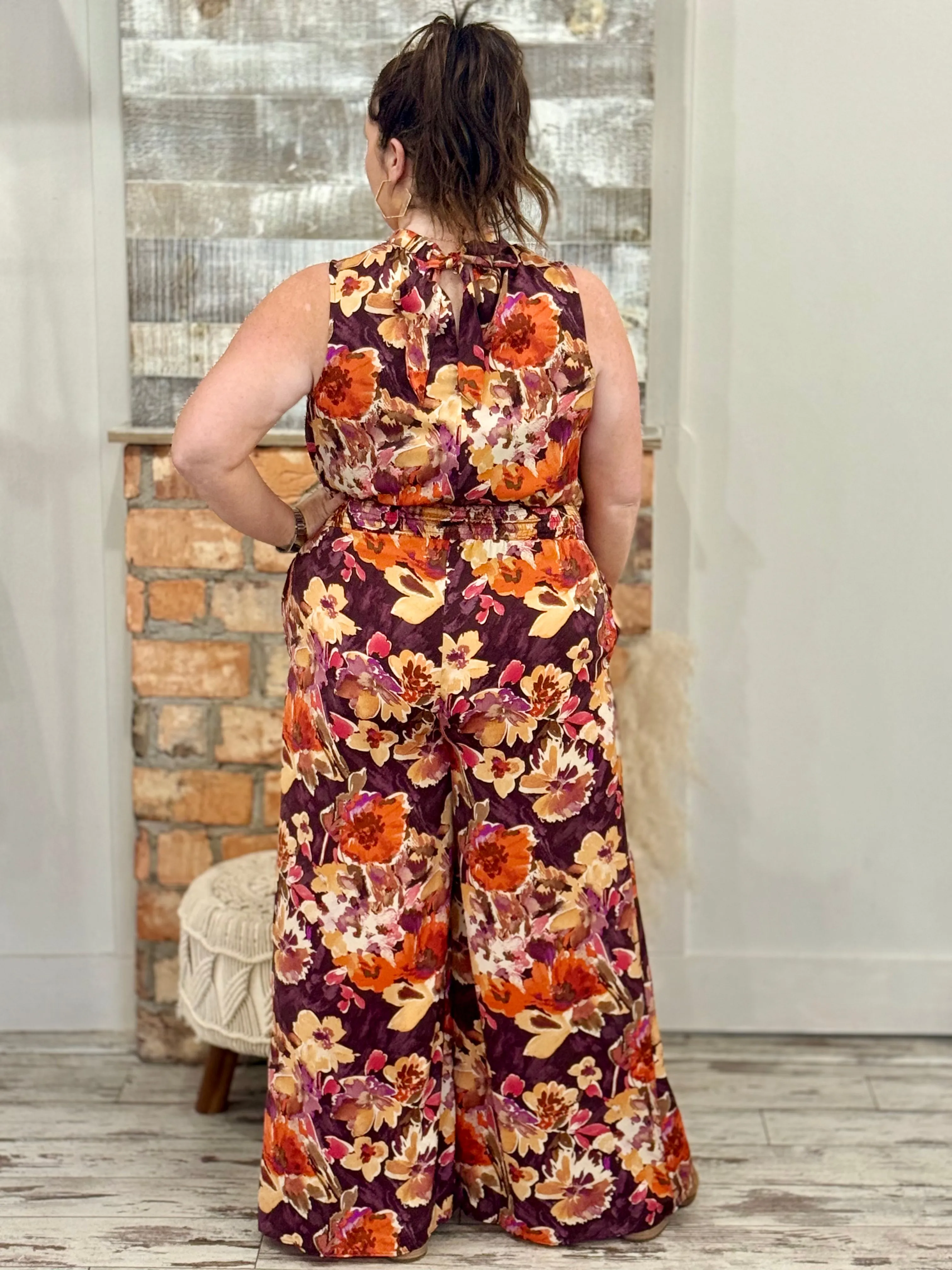 Floral Mock Neck Wide Leg Jumpsuit