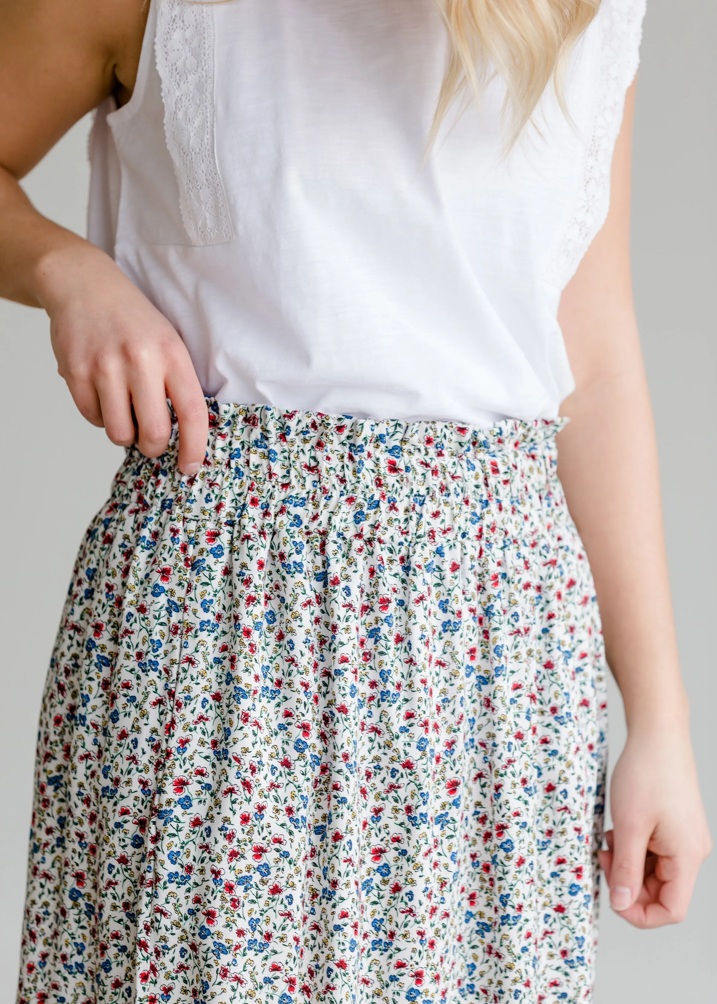 Floral Print Ivory Midi Skirt