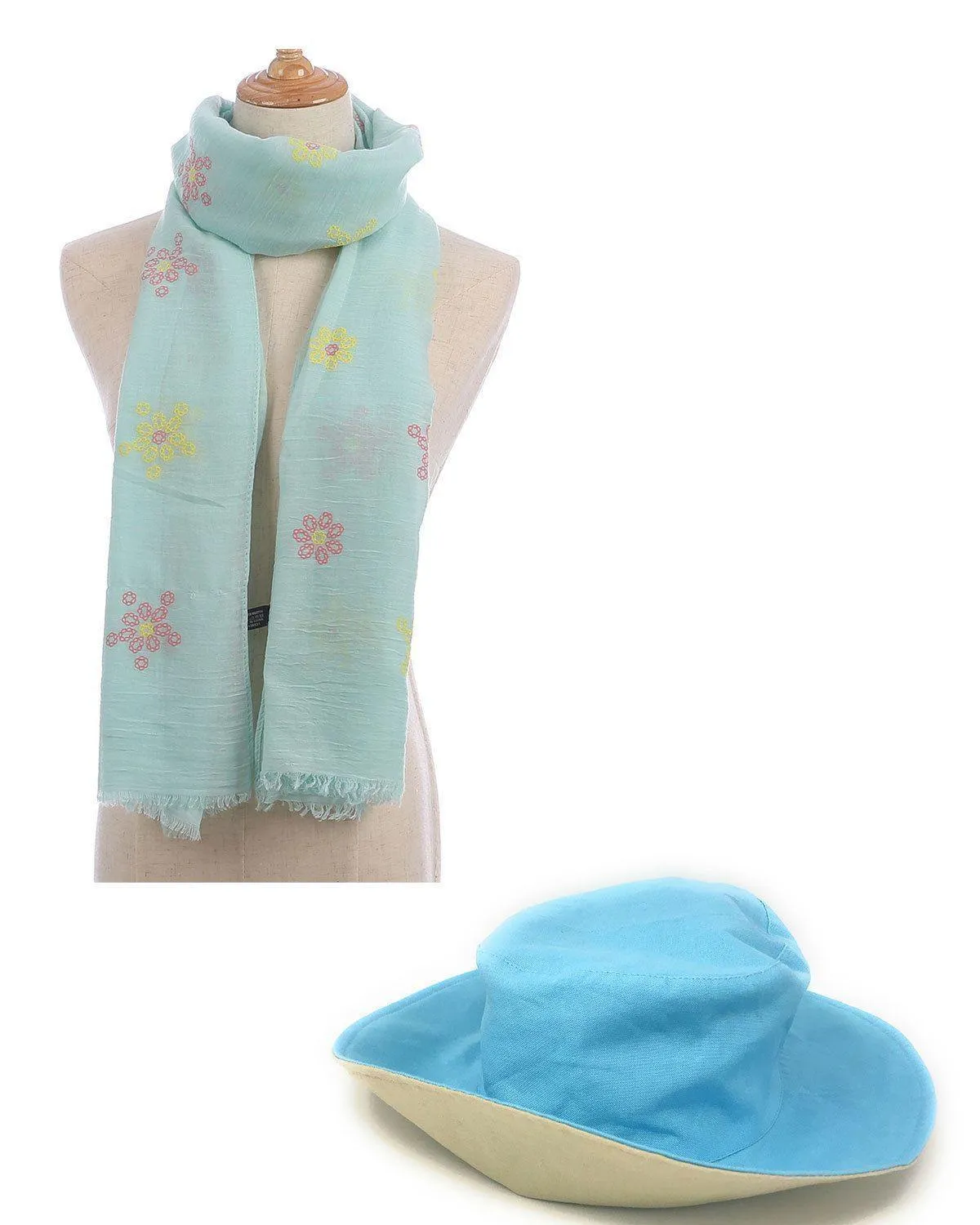 Floral Sheer Scarf And Ponytail Sun Hat Gift Set For Women Wife Mom Girlfriend