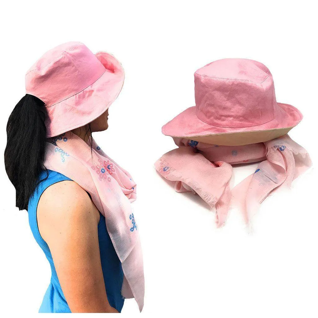 Floral Sheer Scarf And Ponytail Sun Hat Gift Set For Women Wife Mom Girlfriend