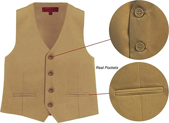 Formal Vest Suit 4 Button Toddler's Kids Boys - Khaki