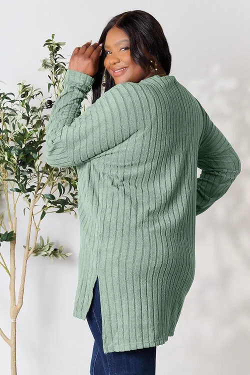 Full Size Ribbed Round Neck Long Sleeve Top