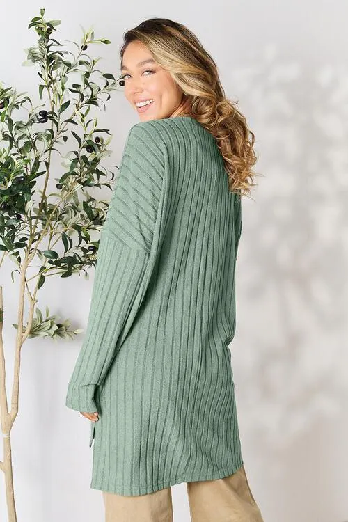 Full Size Ribbed Round Neck Long Sleeve Top