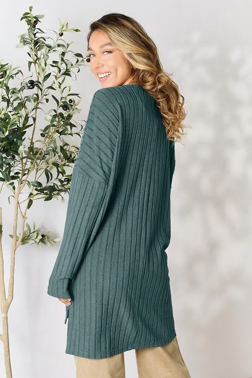 Full Size Ribbed Round Neck Long Sleeve Top