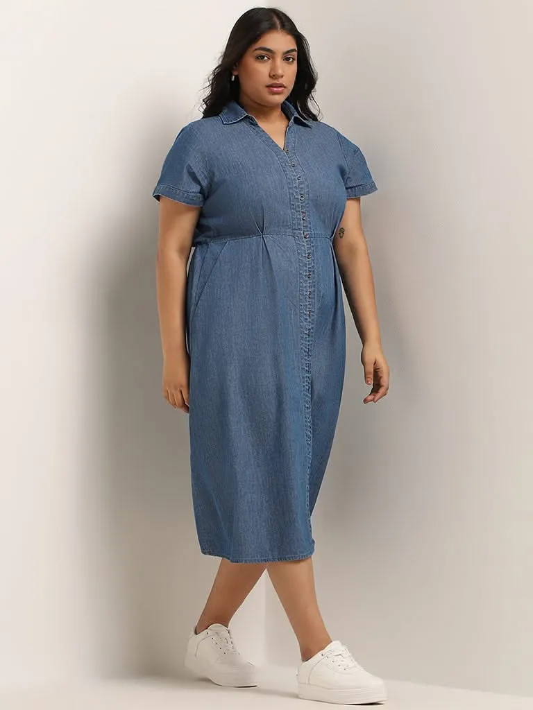 Gia Blue Solid Denim Dress