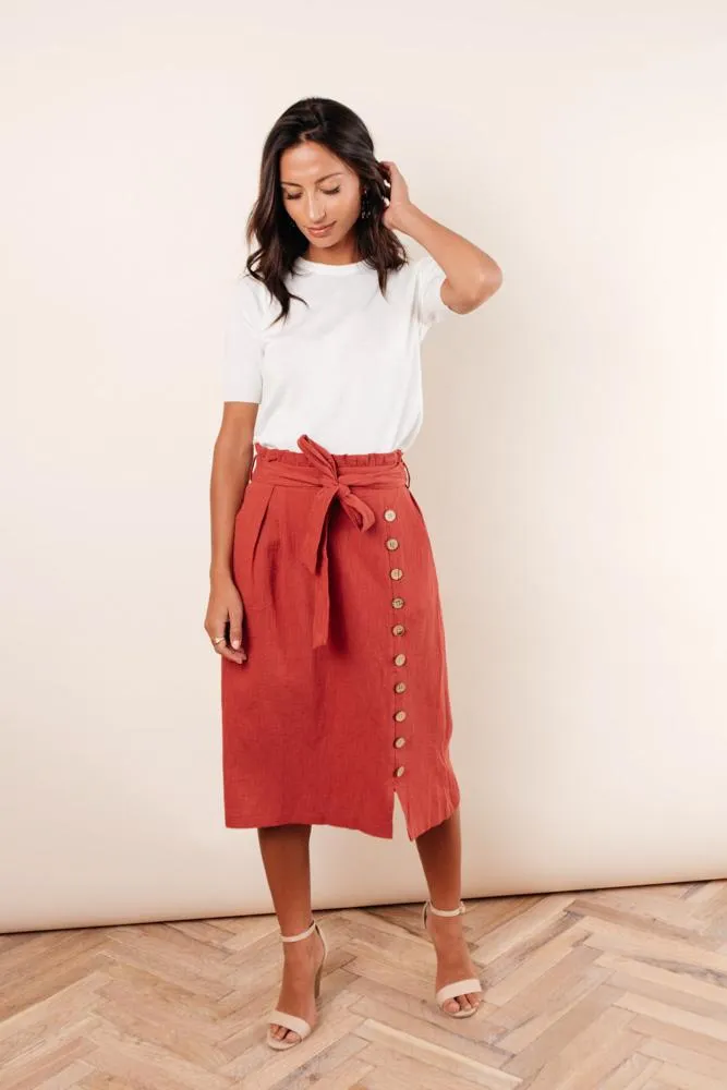 Ginger Midi Skirt in Rust