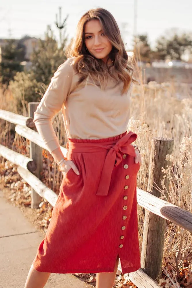 Ginger Midi Skirt in Rust