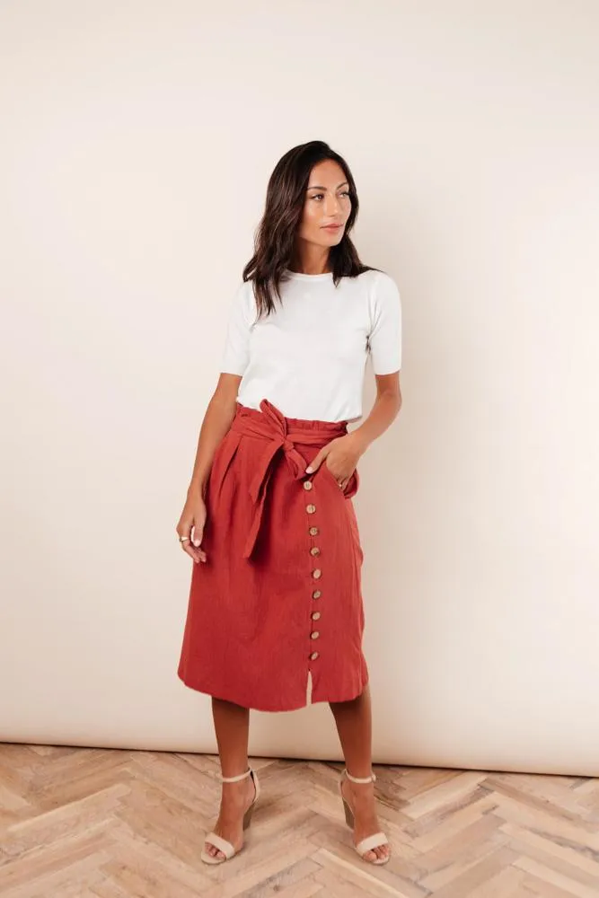 Ginger Midi Skirt in Rust