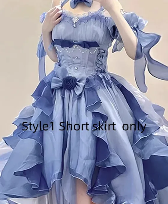 Girlary Blue Dress Women's Wedding  Heavy Industry Puffy Trailing