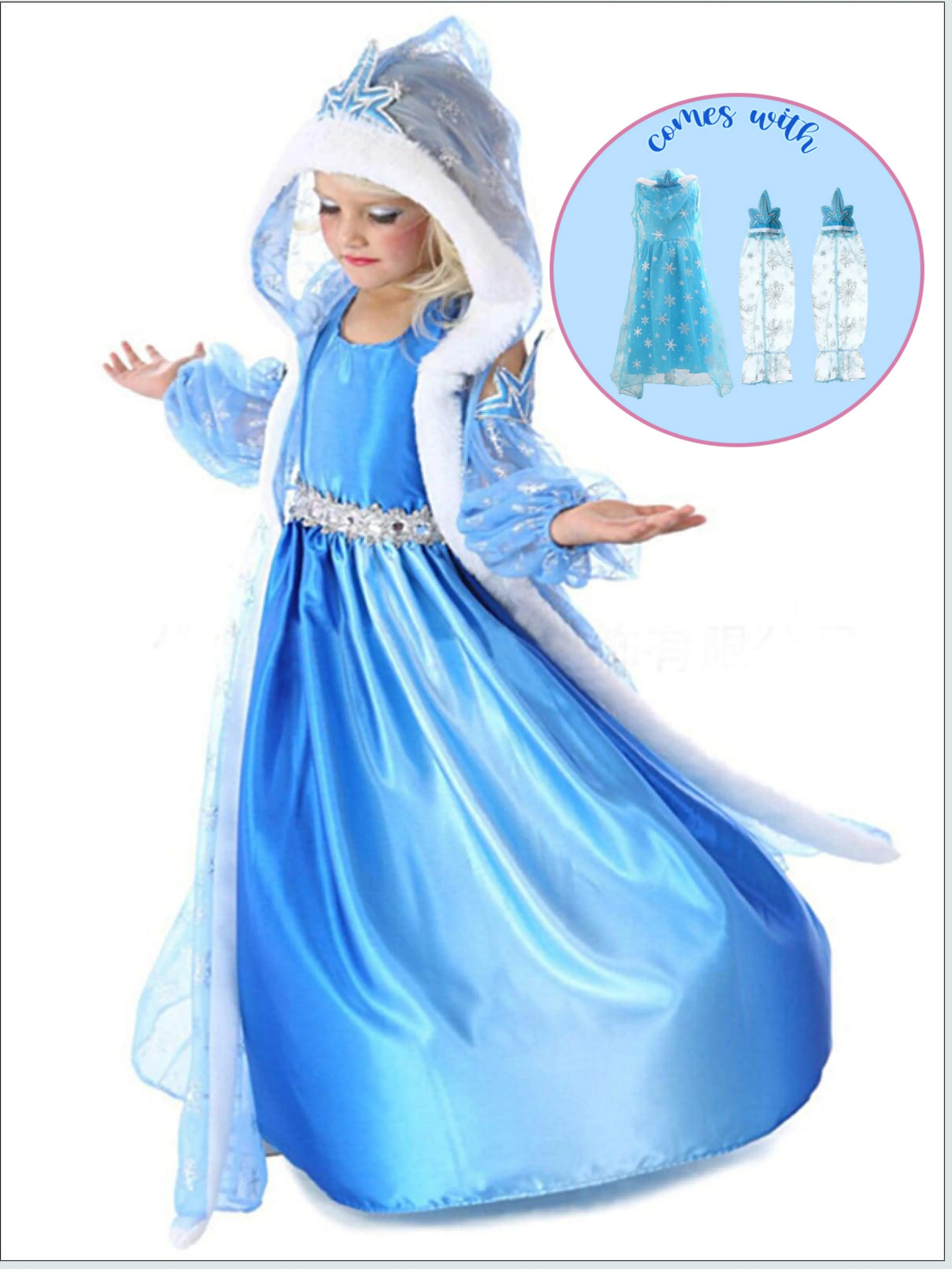 Girls Frozen Inspired Dress and Hooded Cape Set