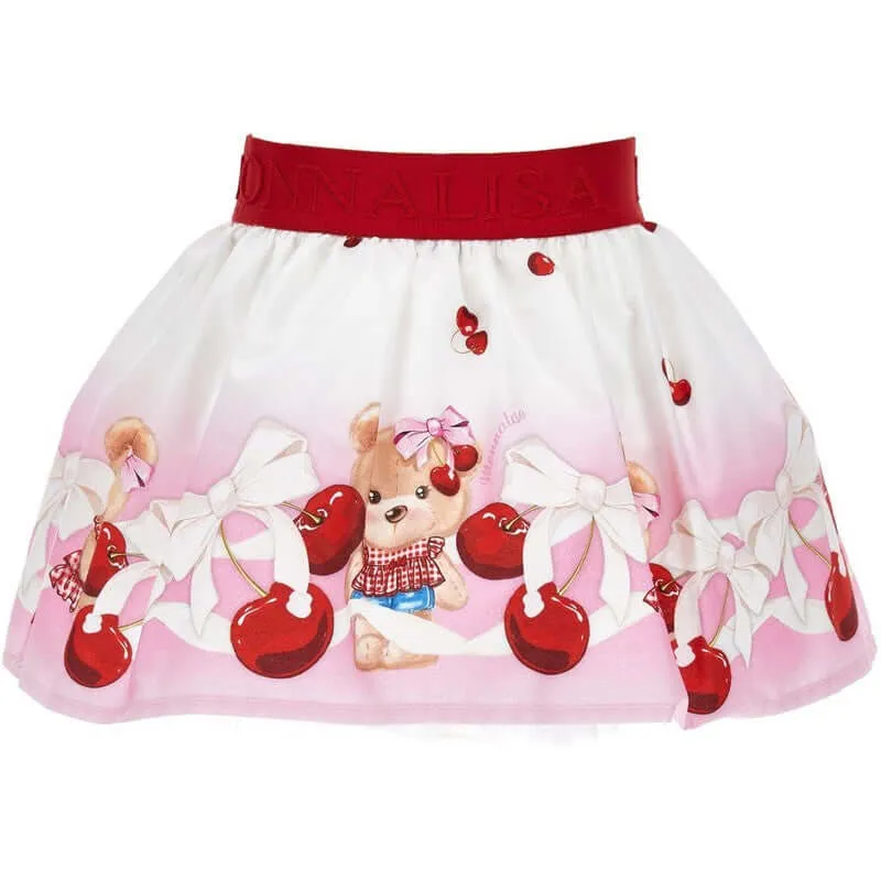 Girls Red Teddy Print Skirt