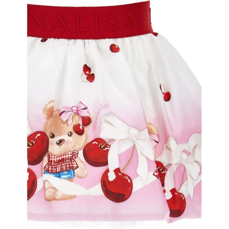 Girls Red Teddy Print Skirt