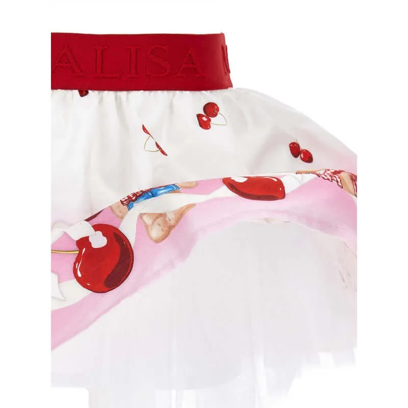 Girls Red Teddy Print Skirt