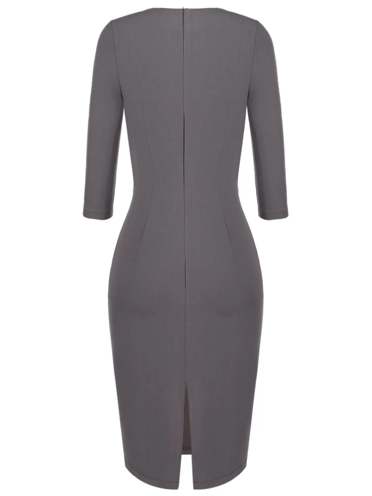 Gray 1960s Belt Solid Pencil Dress