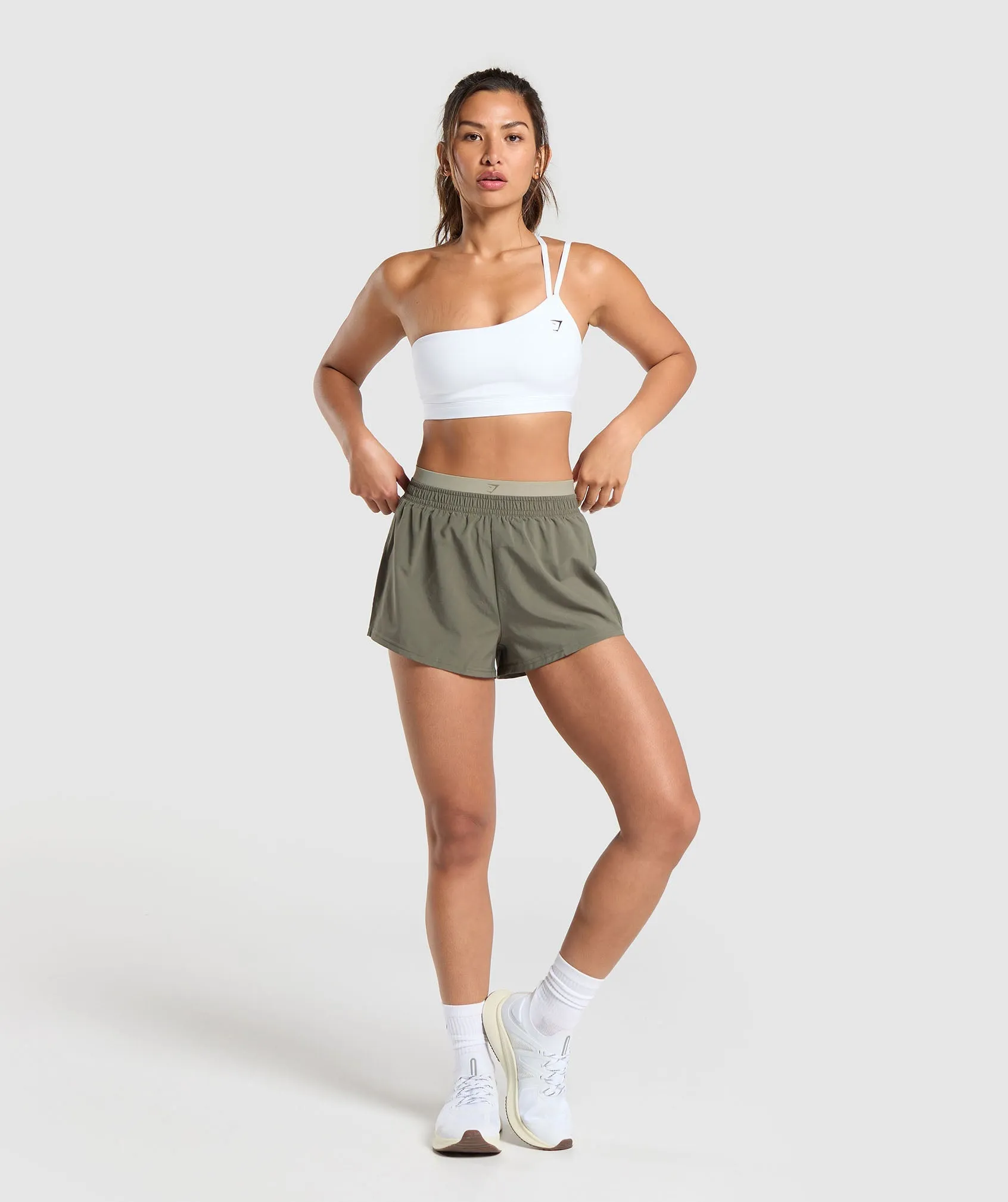 Gymshark Double Waistband Shorts - Base Green/Chalk Green