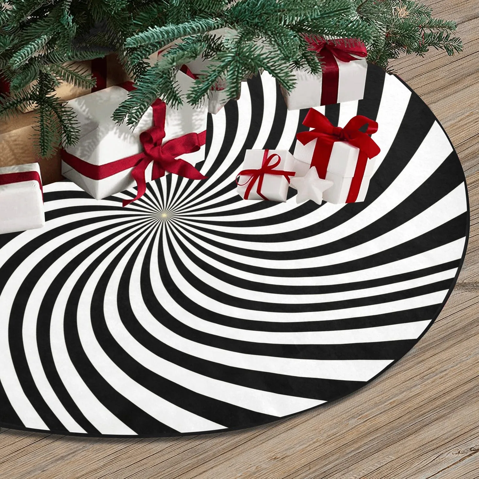 Halloween Tree Skirt, Black White Spiral Christmas Small Large Cover Goth Home Decor Decoration All Hallows Eve Creepy Spooky Party