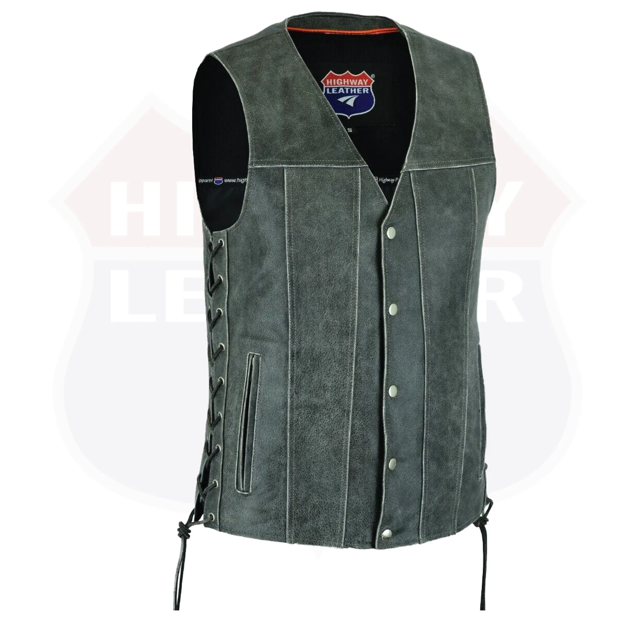 HL2611Grey Straight bottom Gray Gun pocket Leather Vest