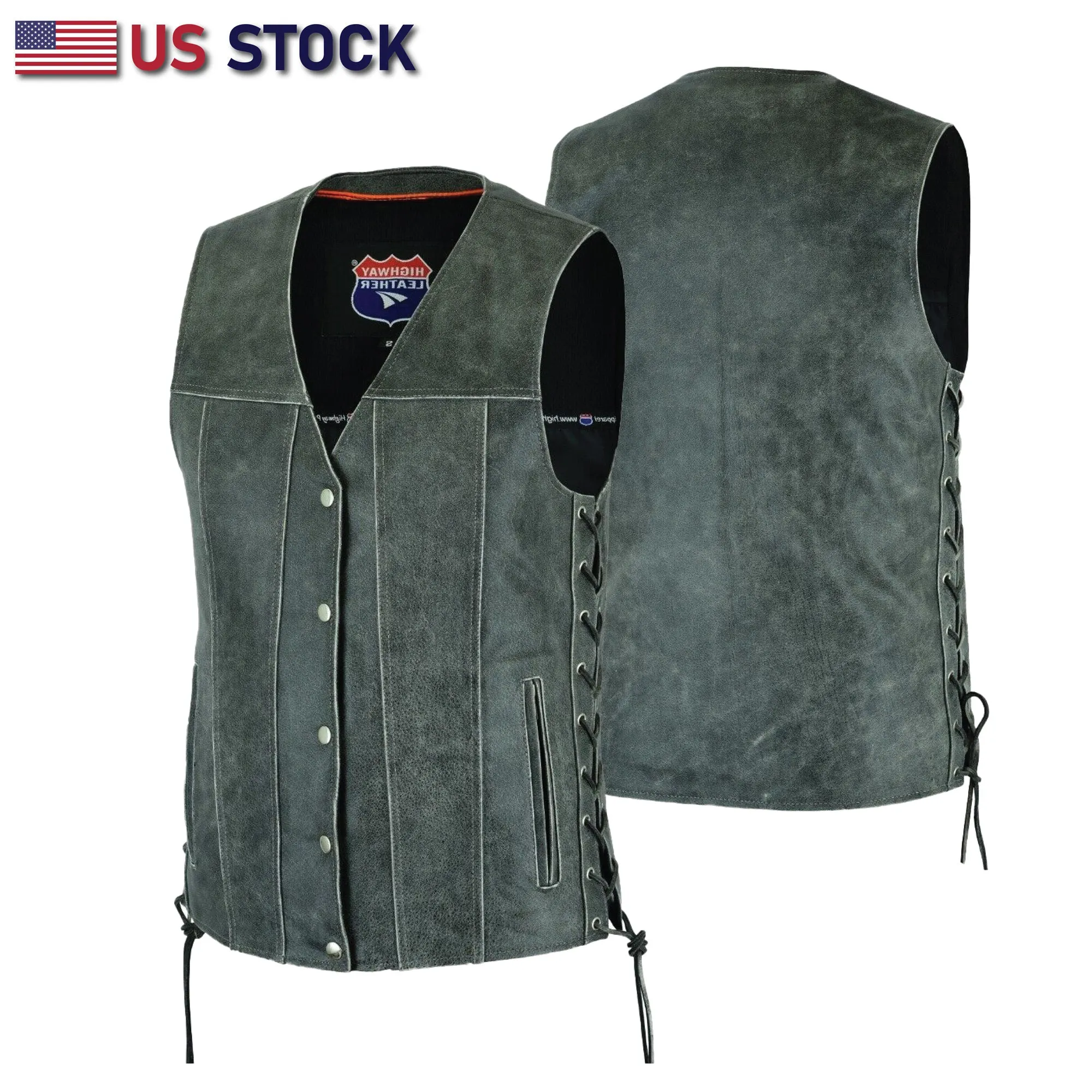 HL2611Grey Straight bottom Gray Gun pocket Leather Vest