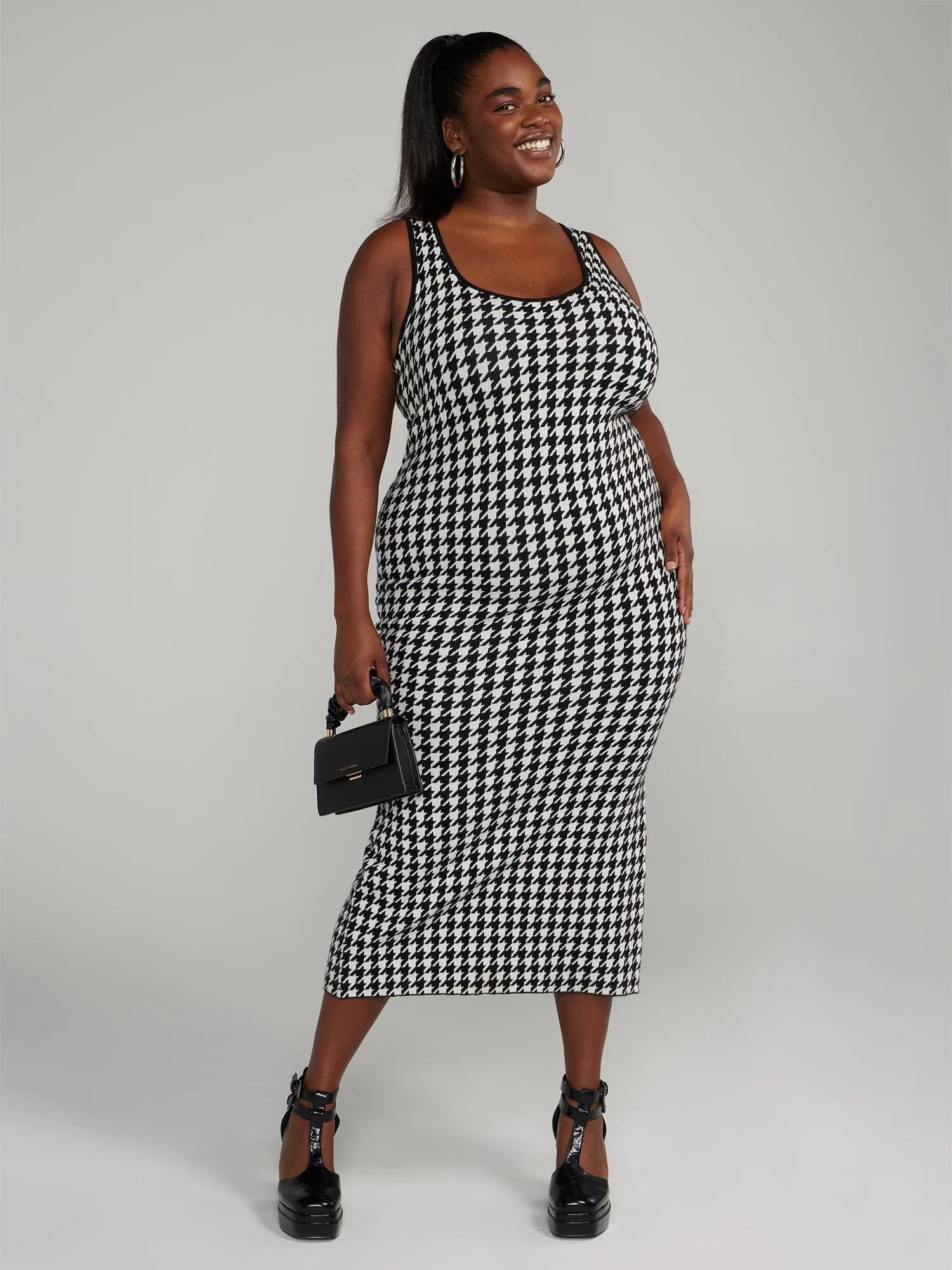 Houndstooth Bodycon Sweater Dress