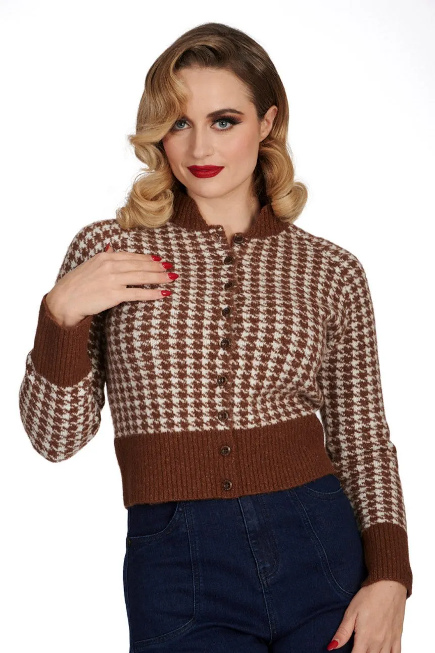 Houndstooth Cardigan in Brown & White by Banned Apparel