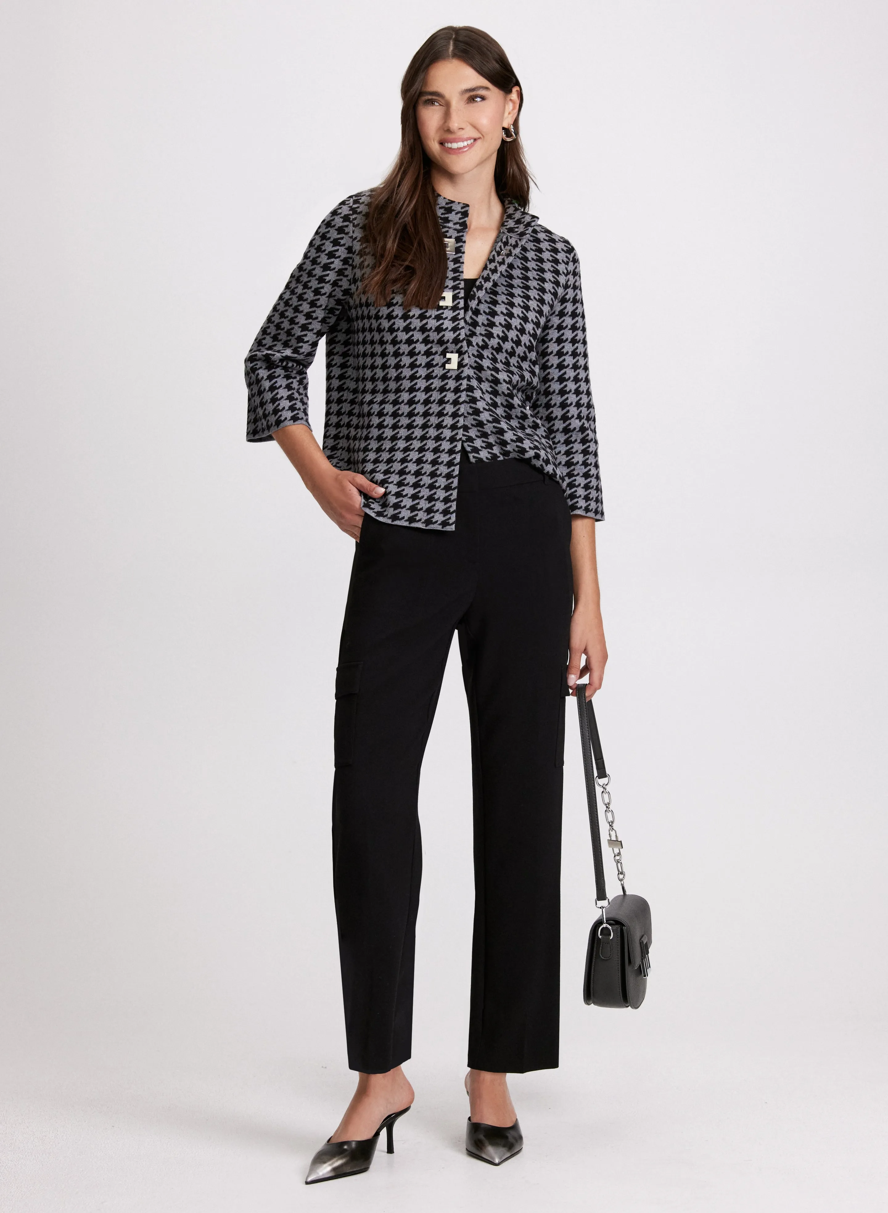 Houndstooth Print Cardigan & Cargo Pants