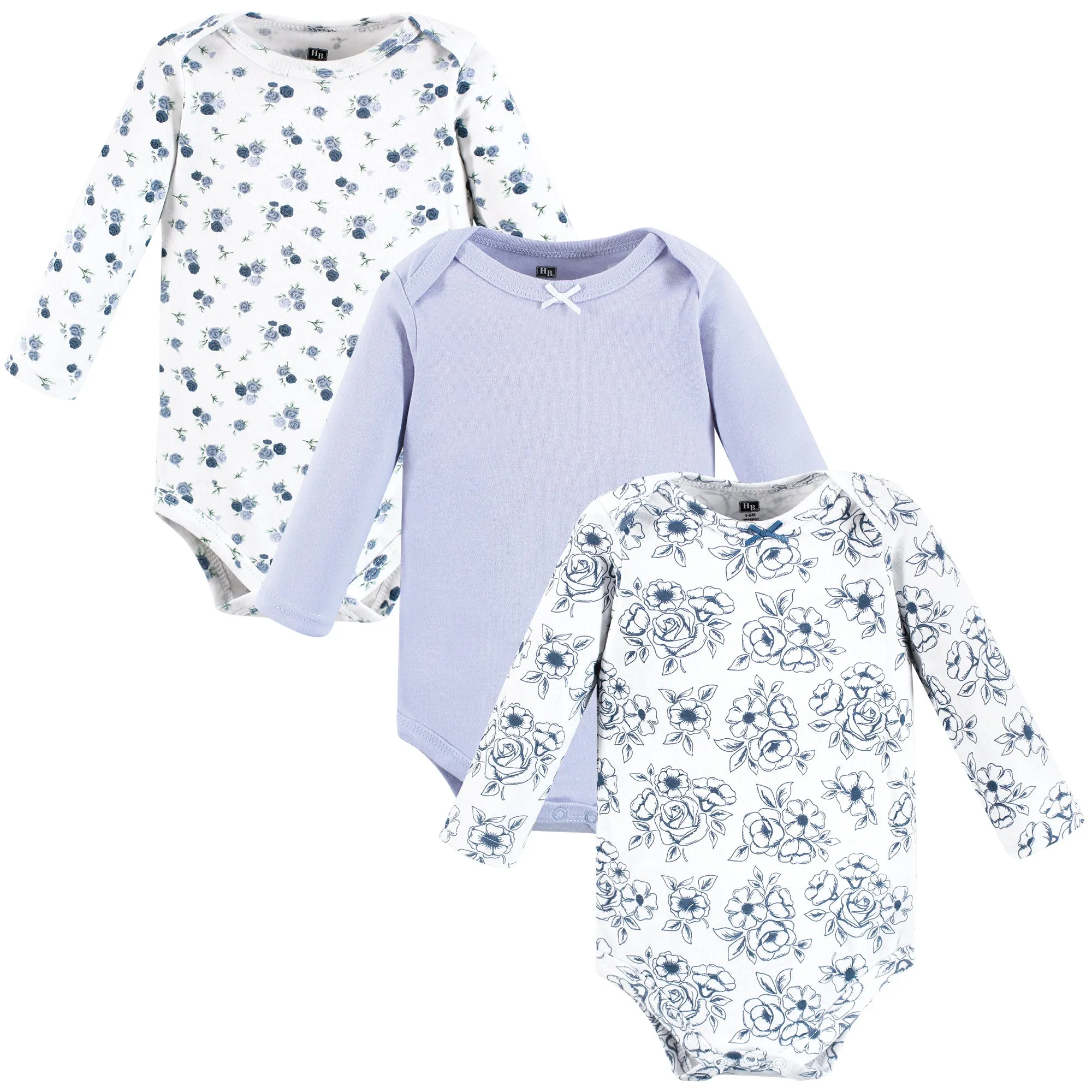 Hudson Baby Cotton Long-Sleeve Bodysuits, Blue Toile 3-Pack