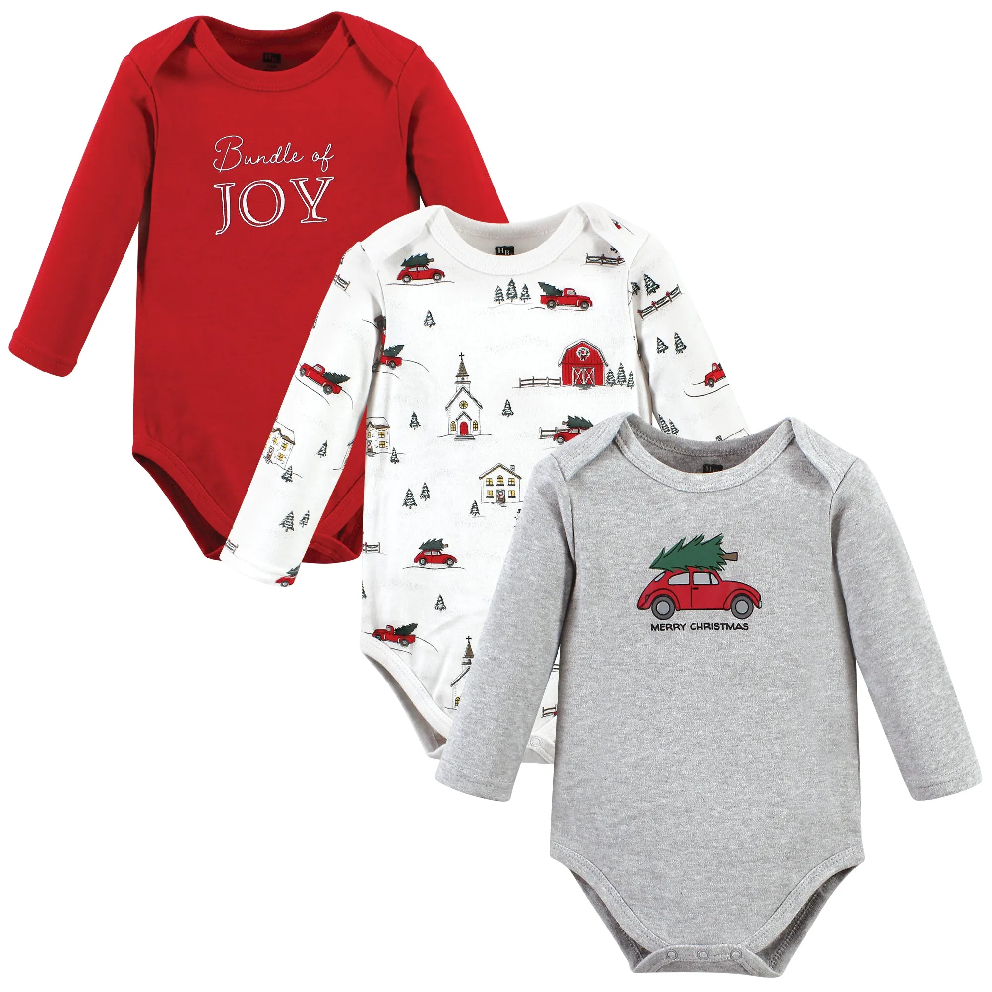 Hudson Baby Cotton Long-Sleeve Bodysuits, Christmas Scene