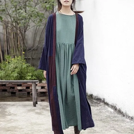 Inner Peace Cotton Linen Long Navy Cardigan | Lotus