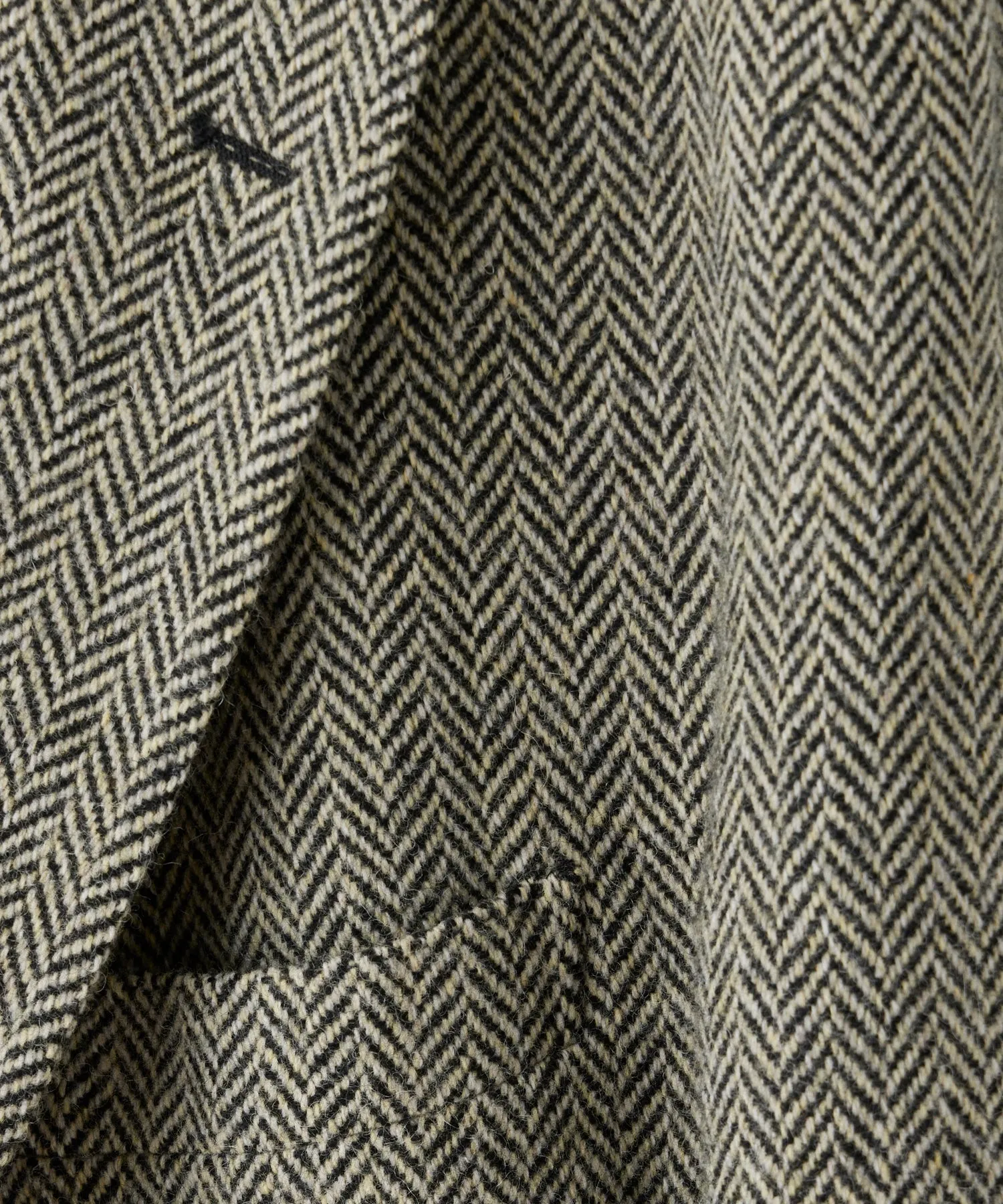 Italian Wool Sport Coat in Black Cream Herringbone