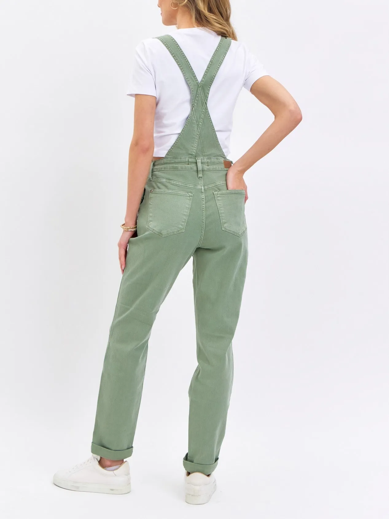 Judy Blue High Waist Garment Dyed Sage Boyfriend Overall Denim 88840