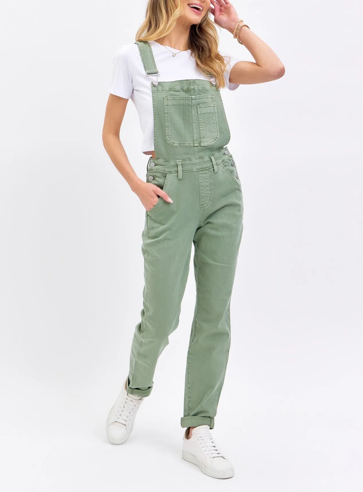 Judy Blue High Waist Garment Dyed Sage Boyfriend Overall Denim 88840