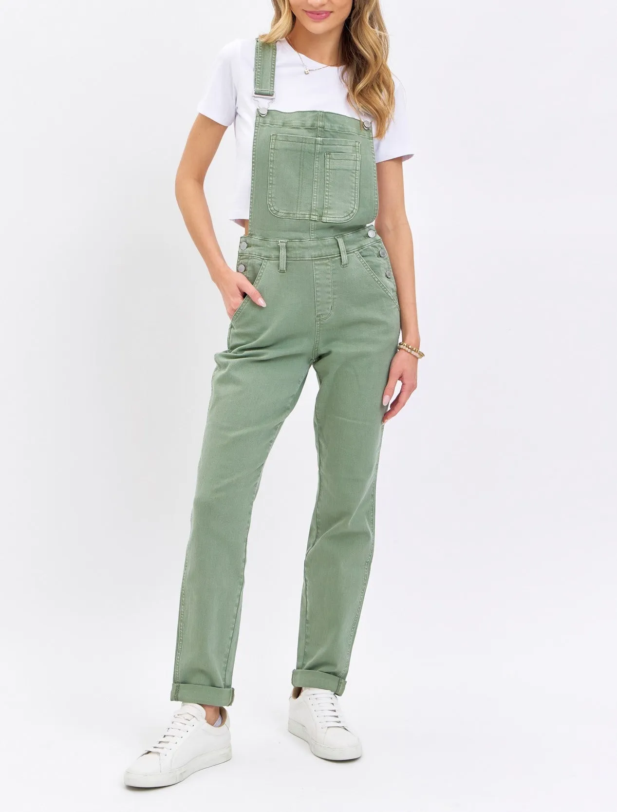 Judy Blue High Waist Garment Dyed Sage Boyfriend Overall Denim 88840