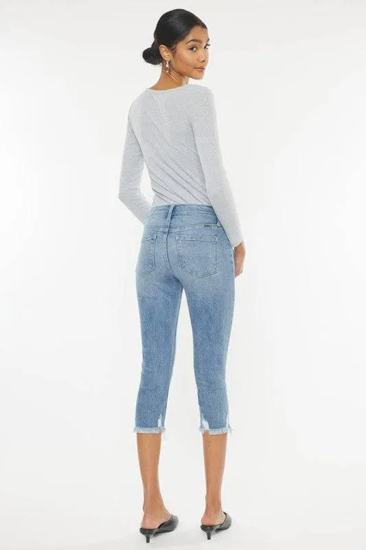 Kancan Mid-Rise Frayed Hem Capri Jeans