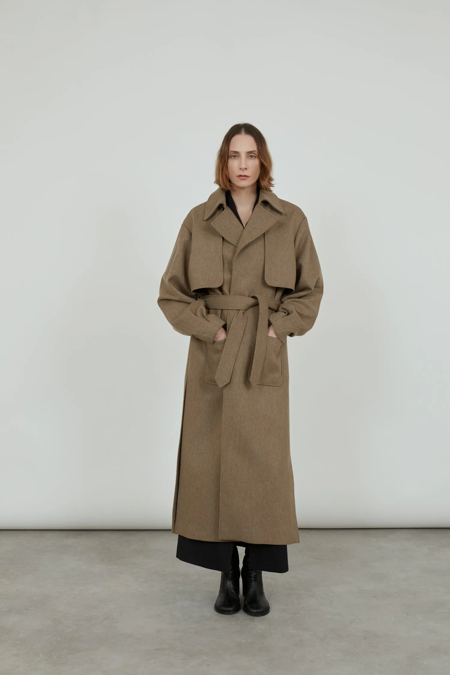 Karin coat | Ashy brown - Recycled wool blend