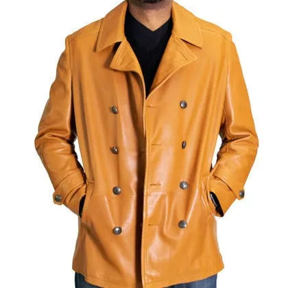 Kashani Cognac Double Breasted Lambskin 3/4 Trench Coat