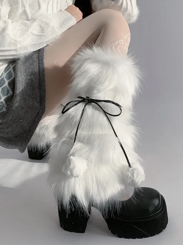 Kawaii pompon fur leg warmers