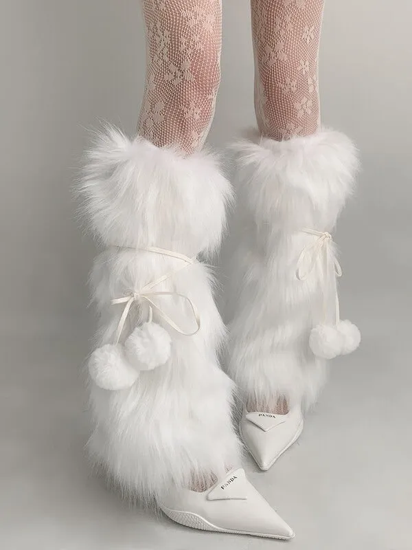 Kawaii pompon fur leg warmers